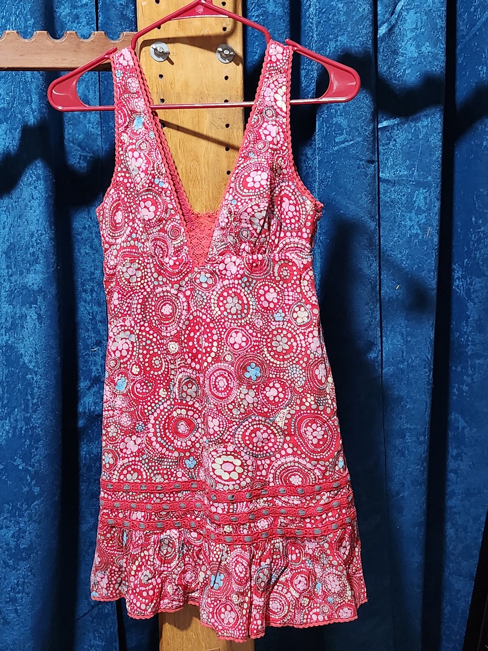 Vintage/Y2K -Free People Pink Circular Print V-Neck Mini Dress